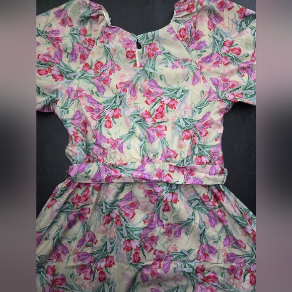 NWT - Melloday Yellow/Pink Floral Printed Puff Sleeve Woven Maxi Dress - Size L - Picture 13 of 14